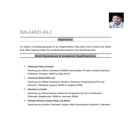 Cv of Sajjad ALi