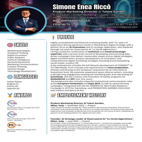 CV Simone Enea Riccò 2025, Marketing & Digital Director, AI Strategy Leader, ...