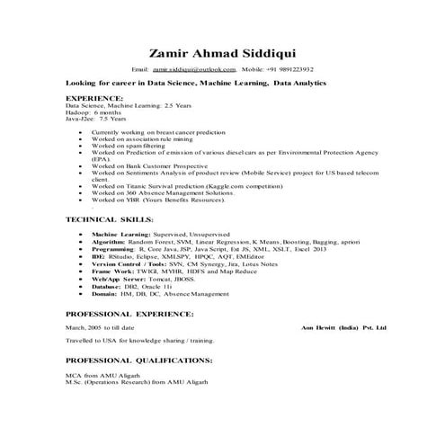 Cv zamir siddiqui
