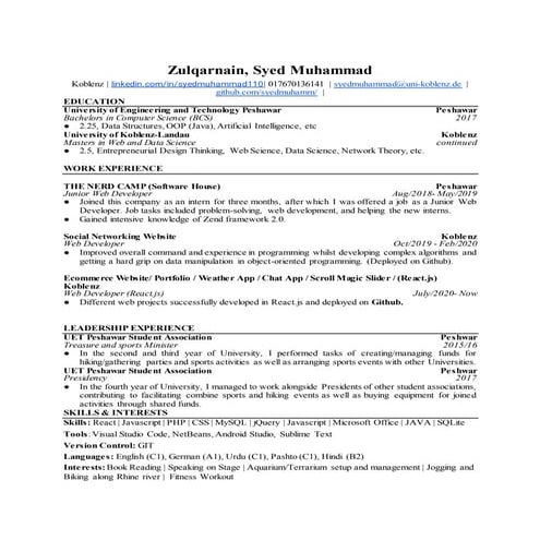 CV zulqarnain