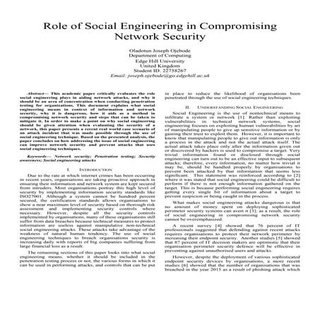 Social Engineering Role in Compromising Information/Network Security