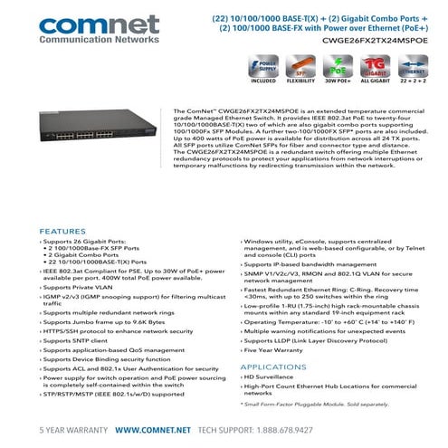 ComNet CWGE26FX2TX24MSPOE Data Sheet