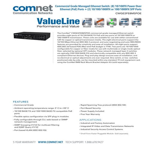 ComNet CWGE2FE8MSPOE Data Sheet
