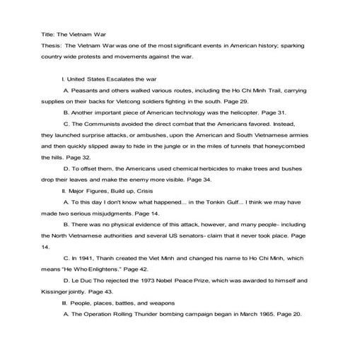 Vietnam Research Paper Outline
