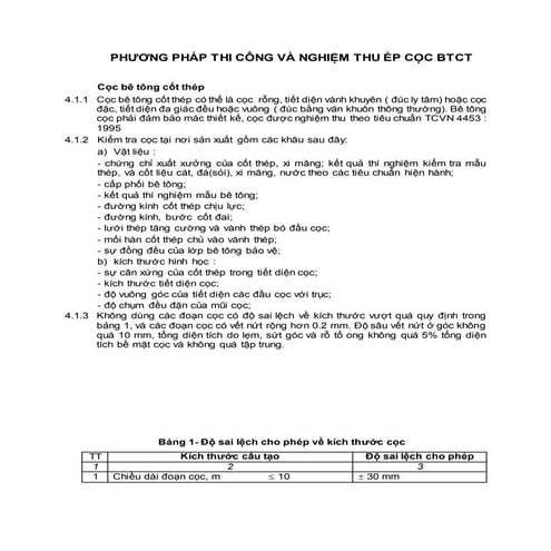 Phương pháp thi công và nghiệm thu ép cọc btct