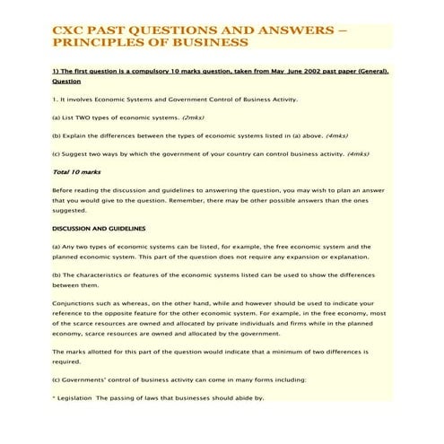 Cxc past questions and answers – principles of business