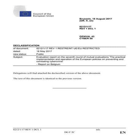 Report 2017 of EU on Cybercrime in Belgium