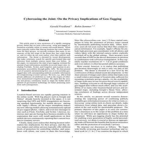 Cybercasing and privacy implications of geo tagging 