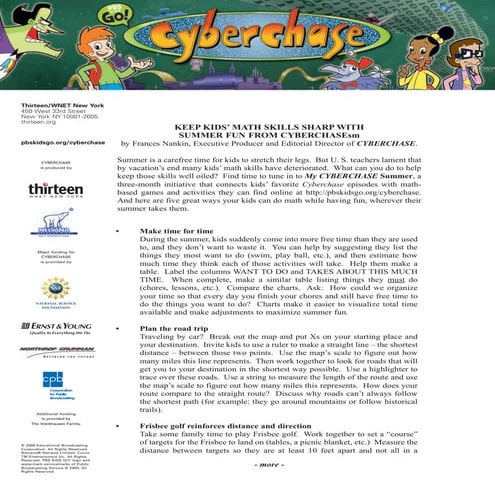 Cyberchase Summer Fun Tips | PDF