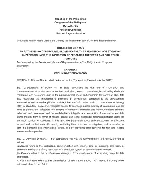 anti cyber crime law r.a. 10175 | PDF