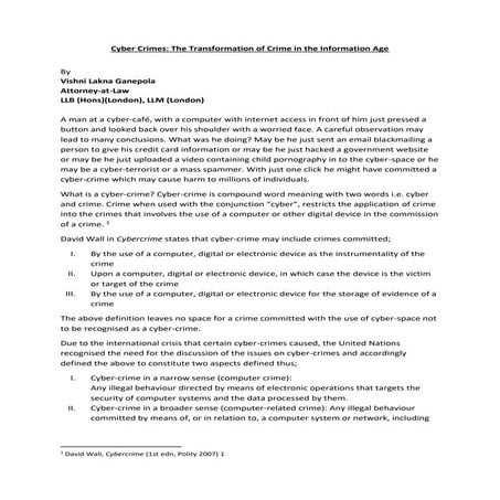 Cyber Crimes: The Transformation of Crime in the Information Age