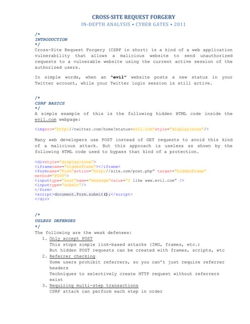 CROSS-SITE REQUEST FORGERY - IN-DEPTH ANALYSIS 2011