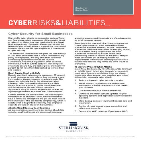 Cyber Risks & Liabilities - Cyber Security for Small Businesses
