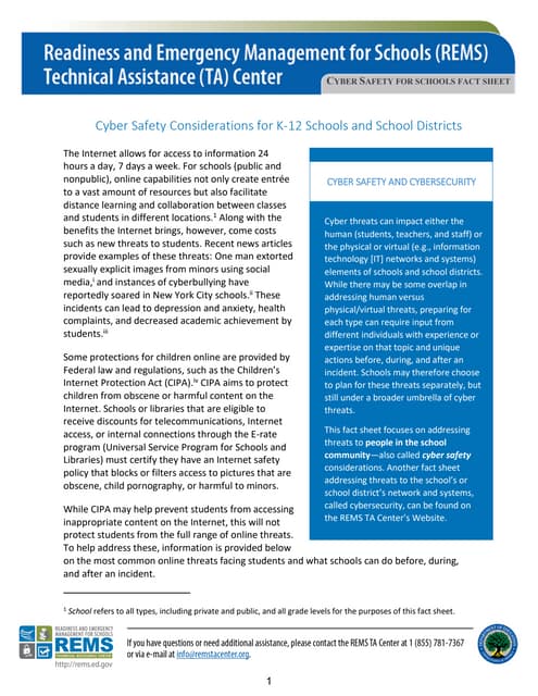 Internet Safety and Cyberbullying Awareness for Middle Schoolers. | PDF