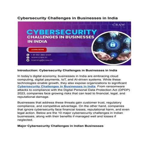 cybersecurity challenges in businesses in india | PDF