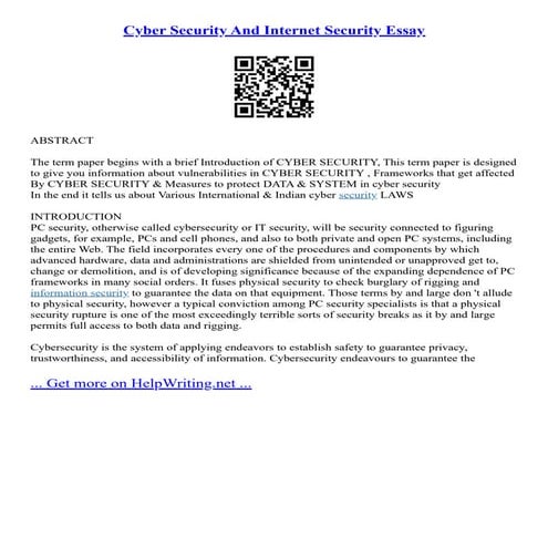 Cyber Security And Internet Security Essay | PDF