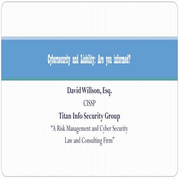 Cybersecurity and liability your   david willson