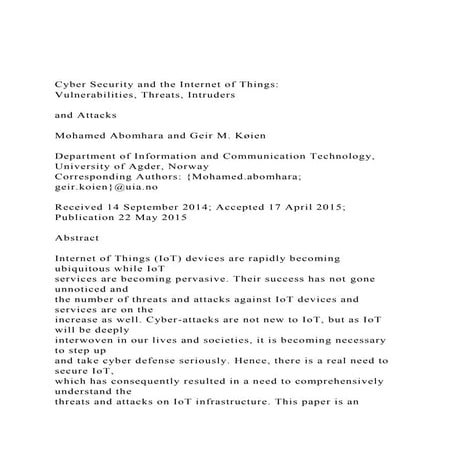 Cyber Security and the Internet of ThingsVulnerabilities, T.docx