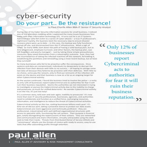 Cyber security do your part be the resistance