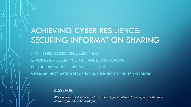 Cyber security resilience  ESRM Con...