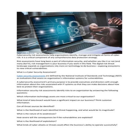 Cybersecurity risk assessments help organizations identify.pdf