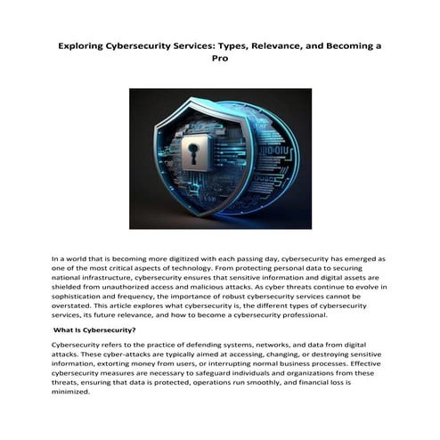 Exploring Cybersecurity Services: Types, Relevance, and Becoming a Pro