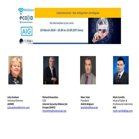 Cybersecurity mitigation strategies webinar AIG ecoDa FERMA 24 March 2016