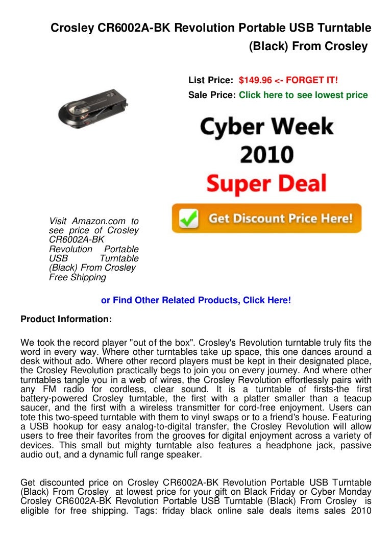 Cyber week deals crosley cr6002 a bk revolution portable usb Cyber week deals crosley cr6002 a bk revolution portable usb