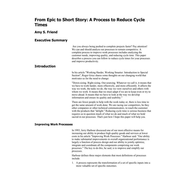 Amy Friend- STC Spectrum- From Epic to Short Story: A Process to Reduce Cycle...