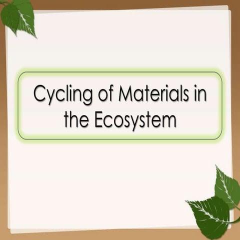 Cycling of materials in the ecosystem