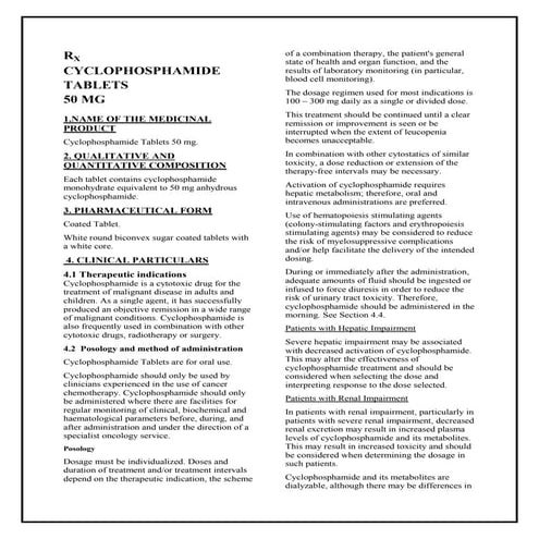 Cyclophosphamide tablets 50 mg smpc taj pharmaceuticals | PDF