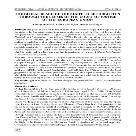 The Global Reach of the Right to be Forgotten Through The Lenses of The ...