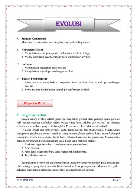 EVOLUSI MATERI KELAS 12 BIOLOGI SMA KURIKULUM 2013 | PPT