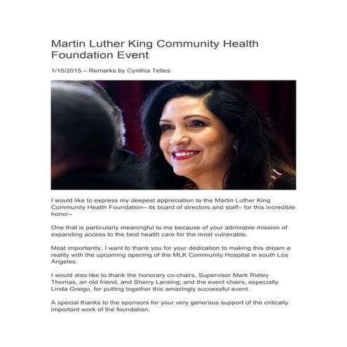 Cynthia Telles: Martin Luther King Community Health Foundation Event