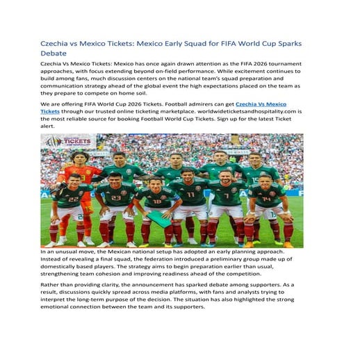 Mexico's Early FIFA 2026 Squad Announcement and Ticket Insights for ...