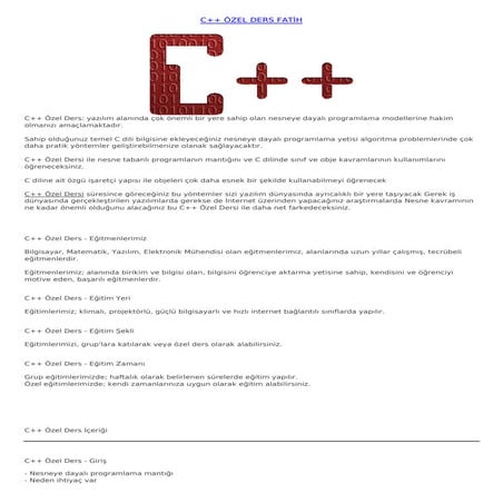 C++ özel ders fati̇h