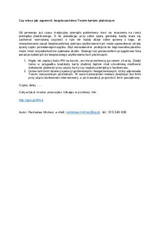 Czy wiesz jak zapewnić bezpieczeństwo twoim kartom płatniczym slide Czy wiesz jak zapewnić bezpieczeństwo twoim kartom płatniczym slide