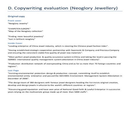 Neoglory Copywritting Evaluation