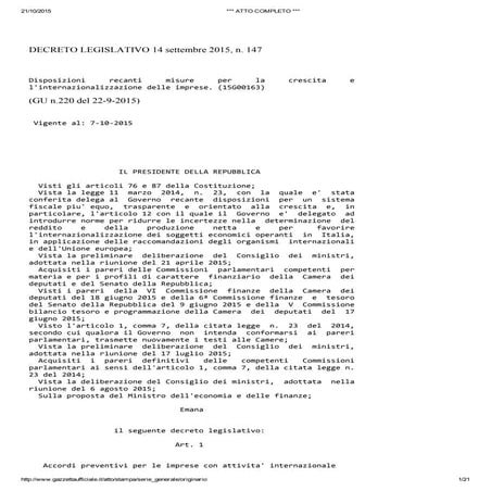 Internazionalizzazione: decreto legislativo attuativo della Delega Fiscale