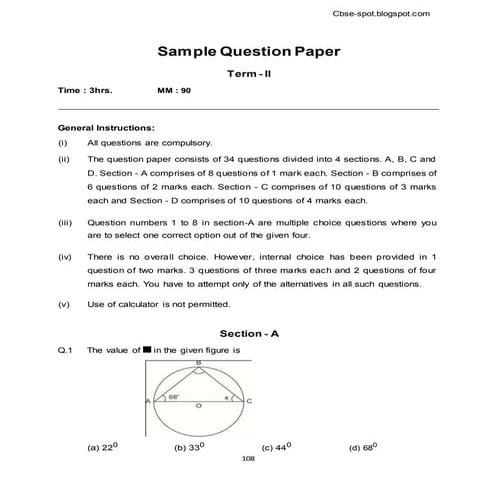 maths sample paper class 9 SA2