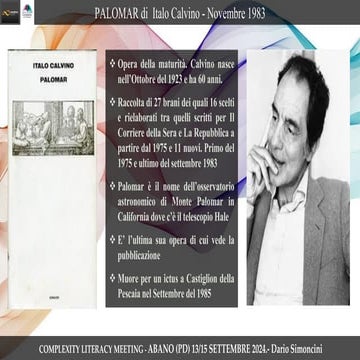 Complexity Literacy Meeting 2024 - Palomar di Italo Calvino -  di Dario Simon...