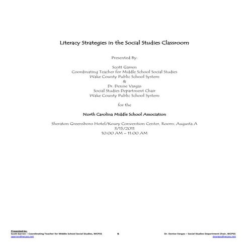 Literacy Strategies in the Social Studies Classroom