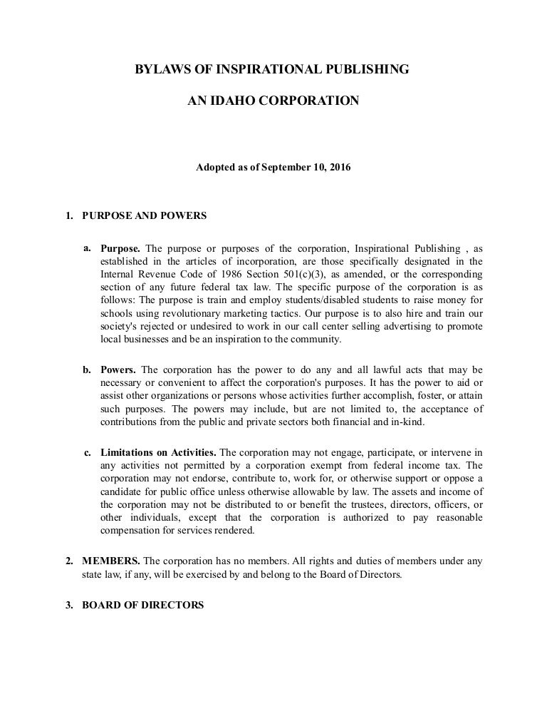 Corporate bylaws template doc image