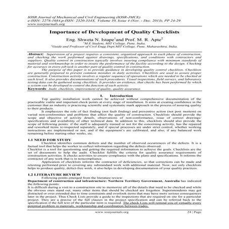 Importance of Development of Quality Checklists