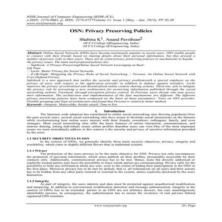 OSN: Privacy Preserving Policies