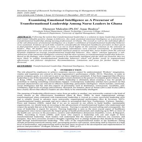 A Critical Analysis Of Emotional Intelligence And Transformational ...