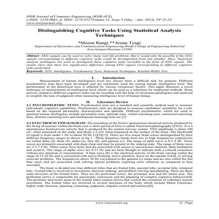 Distinguishing Cognitive Tasks Using Statistical Analysis Techniques