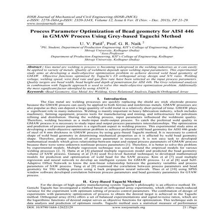 Process Parameter Optimization of Bead geometry for AISI 446 in GMAW Process ...