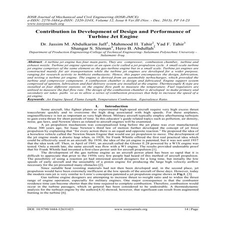 Contribution in Development of Design and Performance of Turbine Jet Engine