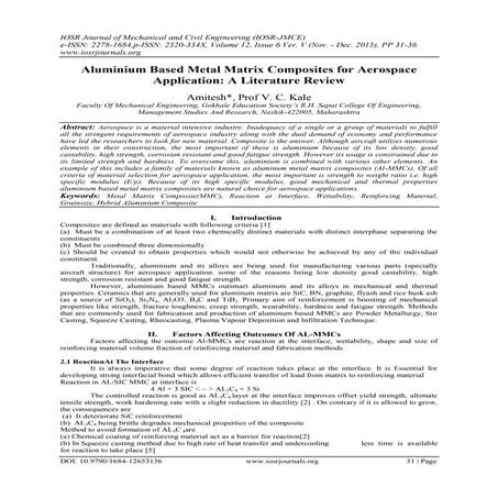 Aluminium Based Metal Matrix Composites for Aerospace Application: A Literatu...